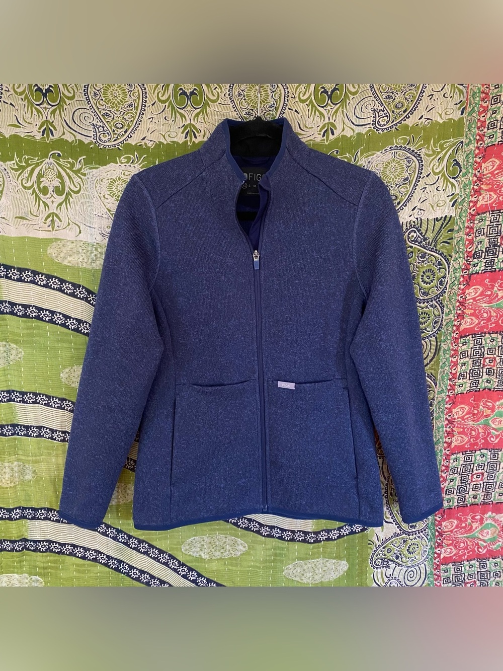 LIMITED EDITION Figs Navy Heather On-Shift Sweater Knit Jacket Extra Small